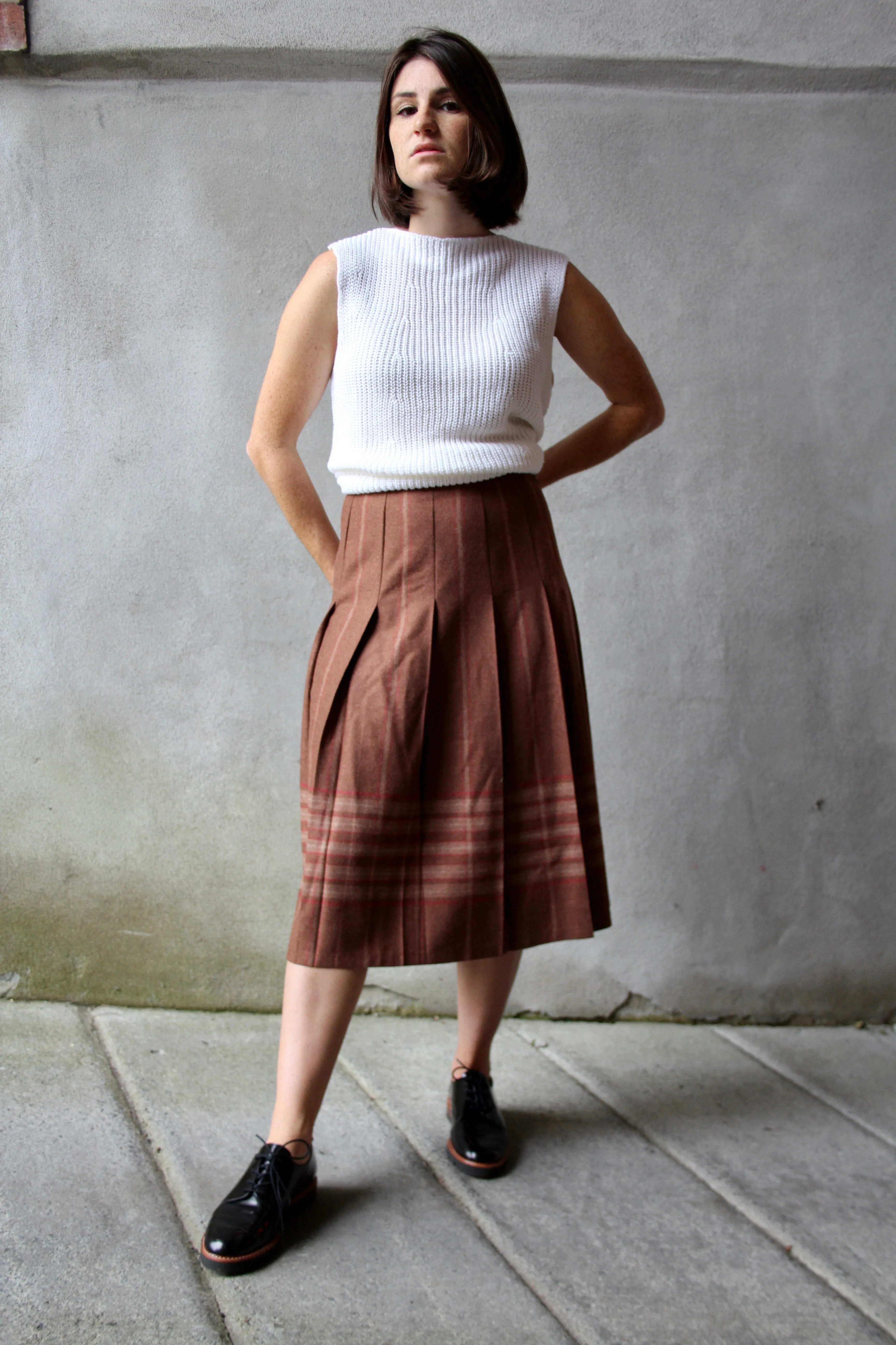 70s Wool-Blend Rust Midi Skirt - 26
