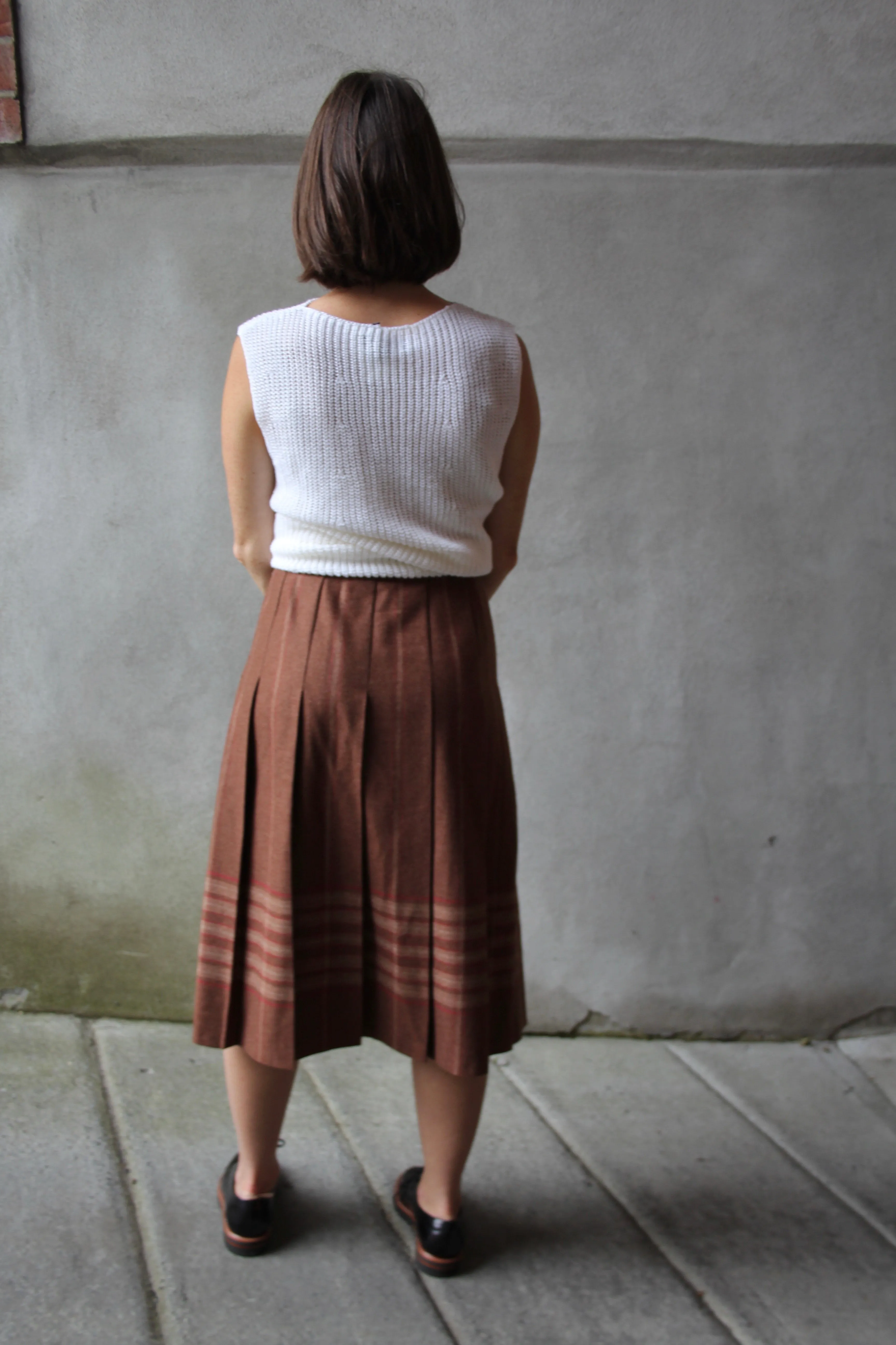 70s Wool-Blend Rust Midi Skirt - 26