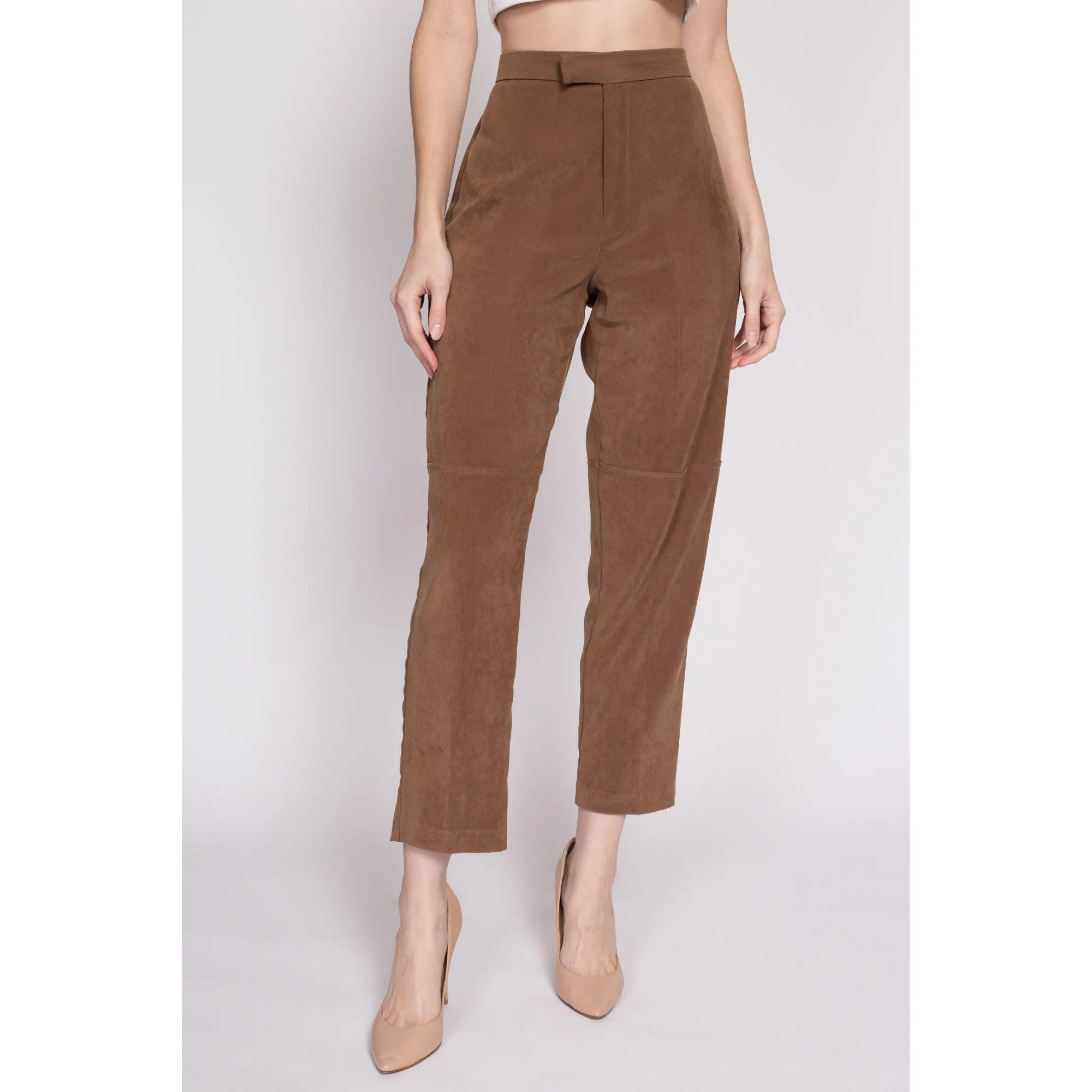 80s Brown Ultrasuede Trousers - Petite Medium, 28.5"
