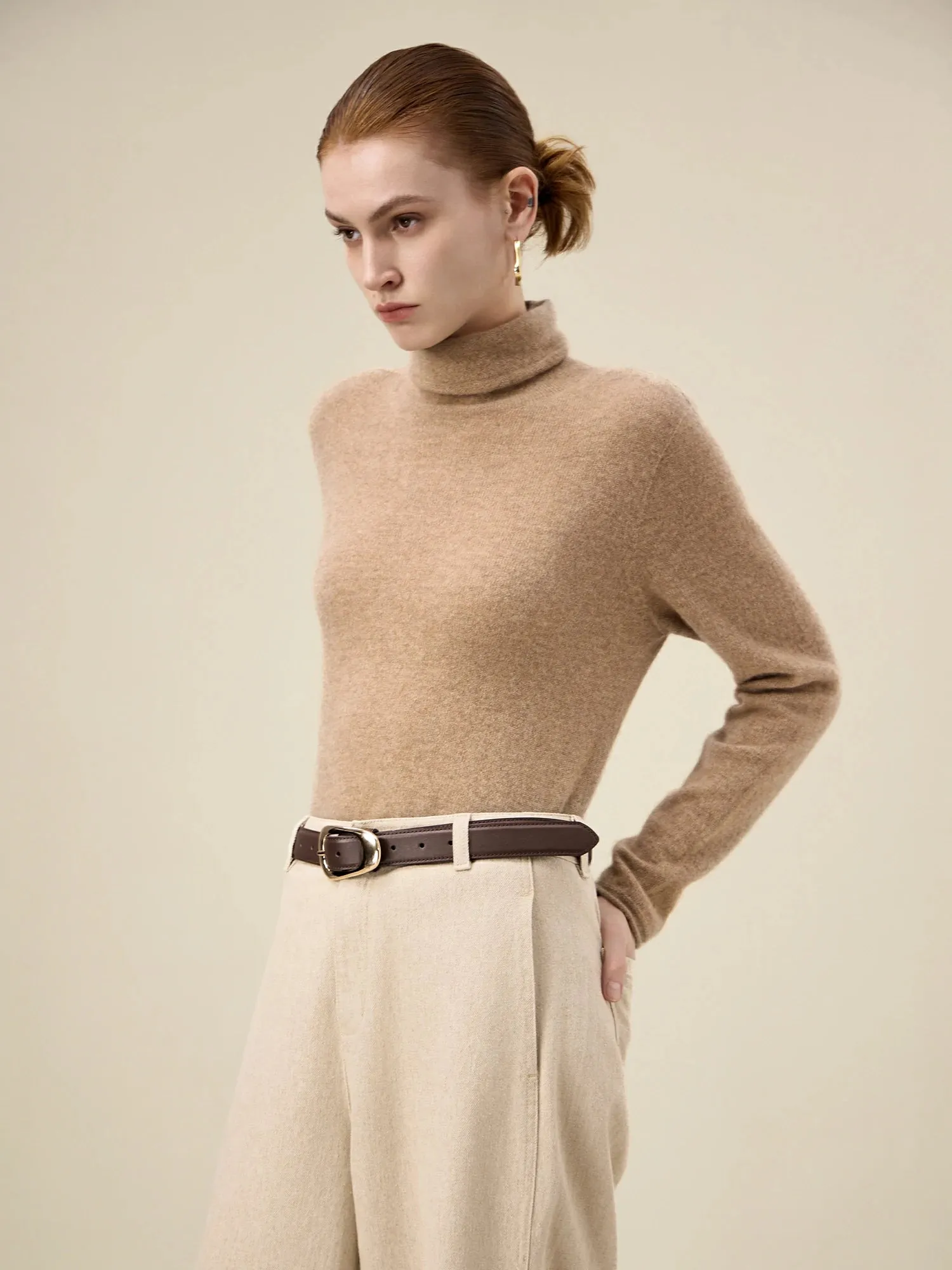 Amoretu 100% Cashmere Turtleneck Long Sleeve Sweater Top