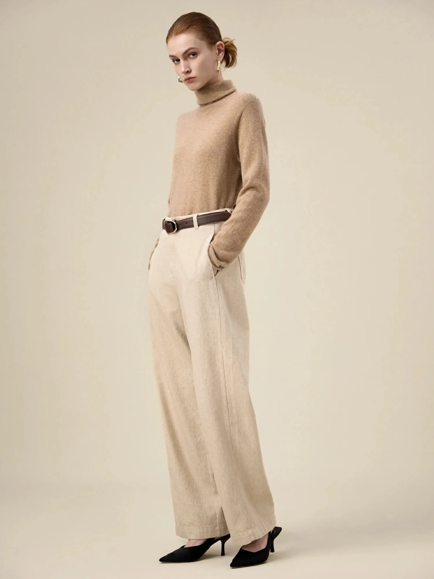 Amoretu 100% Cashmere Turtleneck Long Sleeve Sweater Top