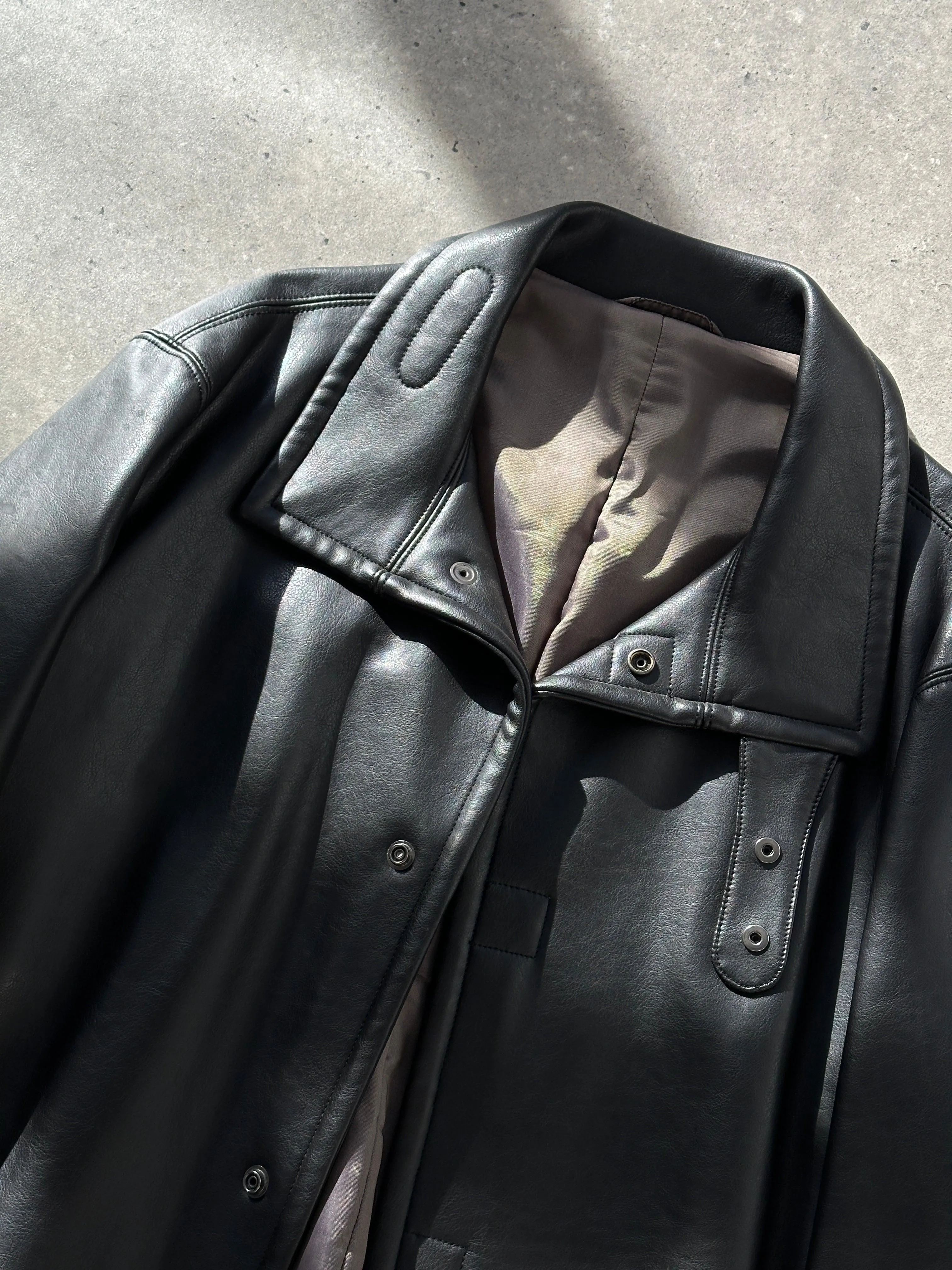 Armani Collezioni Faux Leather Minimal Funnel Neck Jacket - L/XL