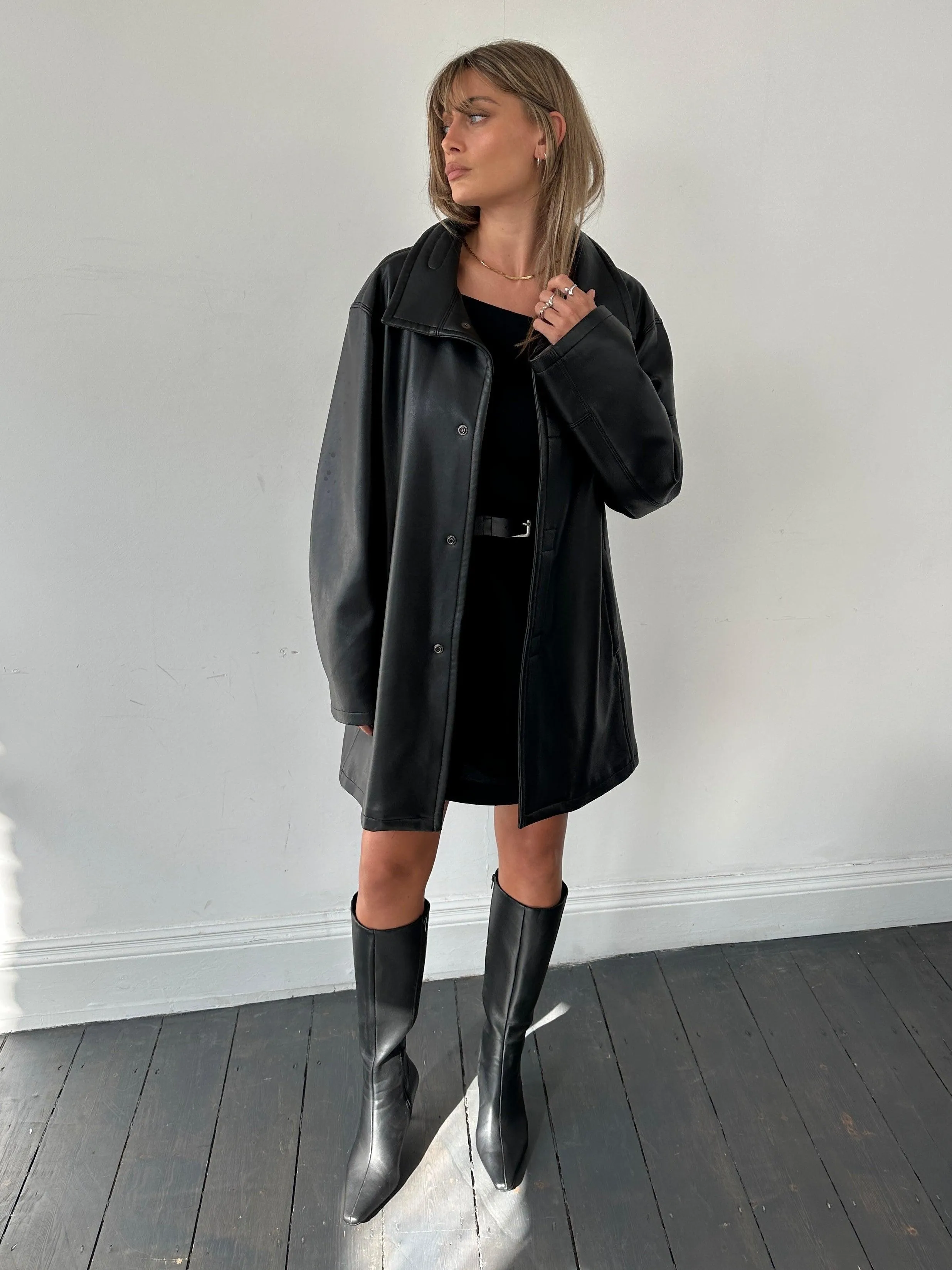 Armani Collezioni Faux Leather Minimal Funnel Neck Jacket - L/XL