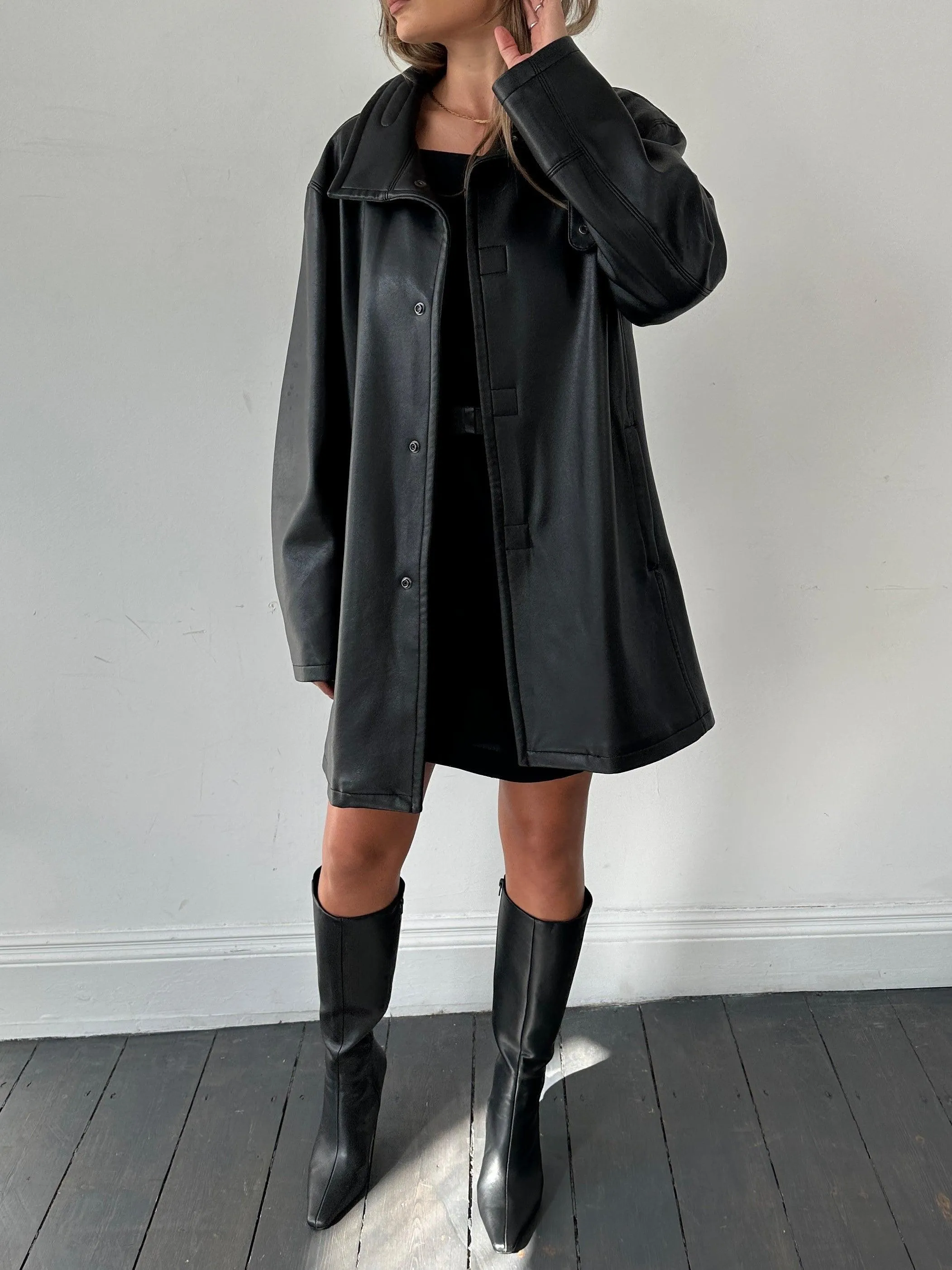 Armani Collezioni Faux Leather Minimal Funnel Neck Jacket - L/XL