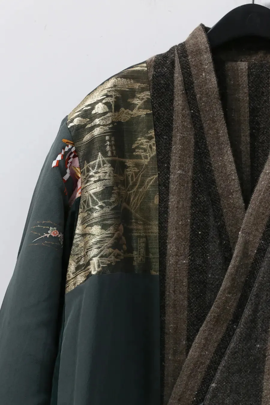 AVIVA JIFEI XUE A21-KJL Reversible Heavy Wool blend Stripe Long Kimono Coat