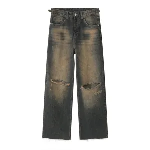 Baggy fit wide leg jeans with antique wash