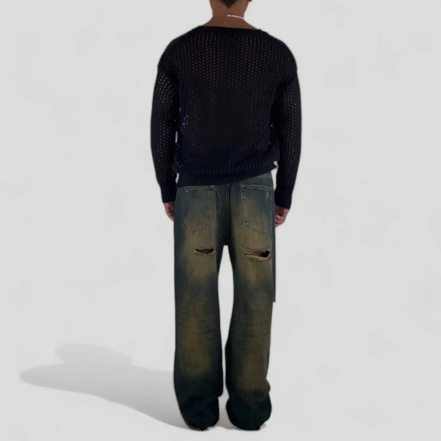 Baggy fit wide leg jeans with antique wash