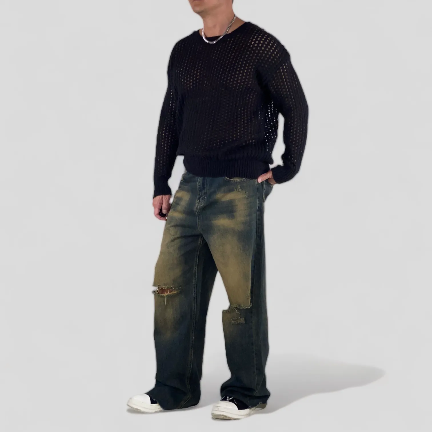 Baggy fit wide leg jeans with antique wash