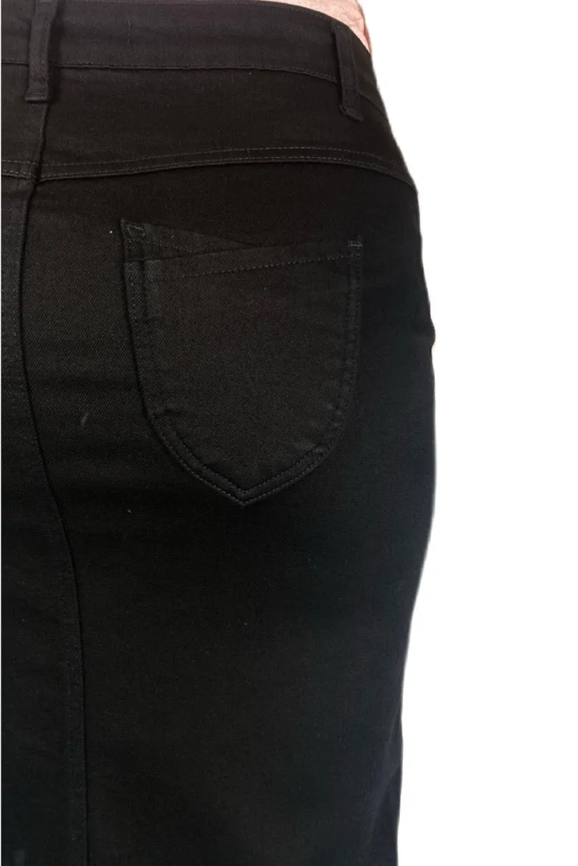 Black Denim Mid-Length Skirt 208-70D