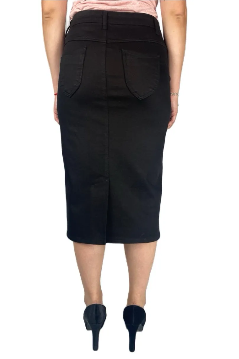 Black Denim Mid-Length Skirt 208-70D