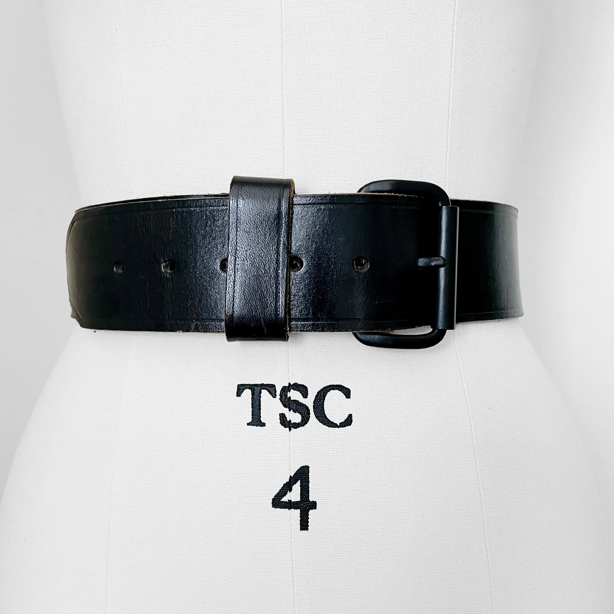 Black Leather Uniform Military Belt - Waist 31-36
