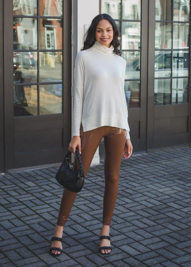 Bobi Split Hem Turtleneck - White-***FINAL SALE***