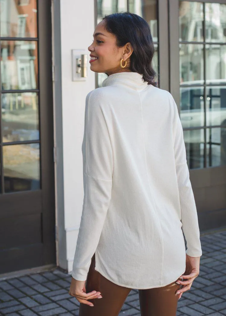 Bobi Split Hem Turtleneck - White-***FINAL SALE***