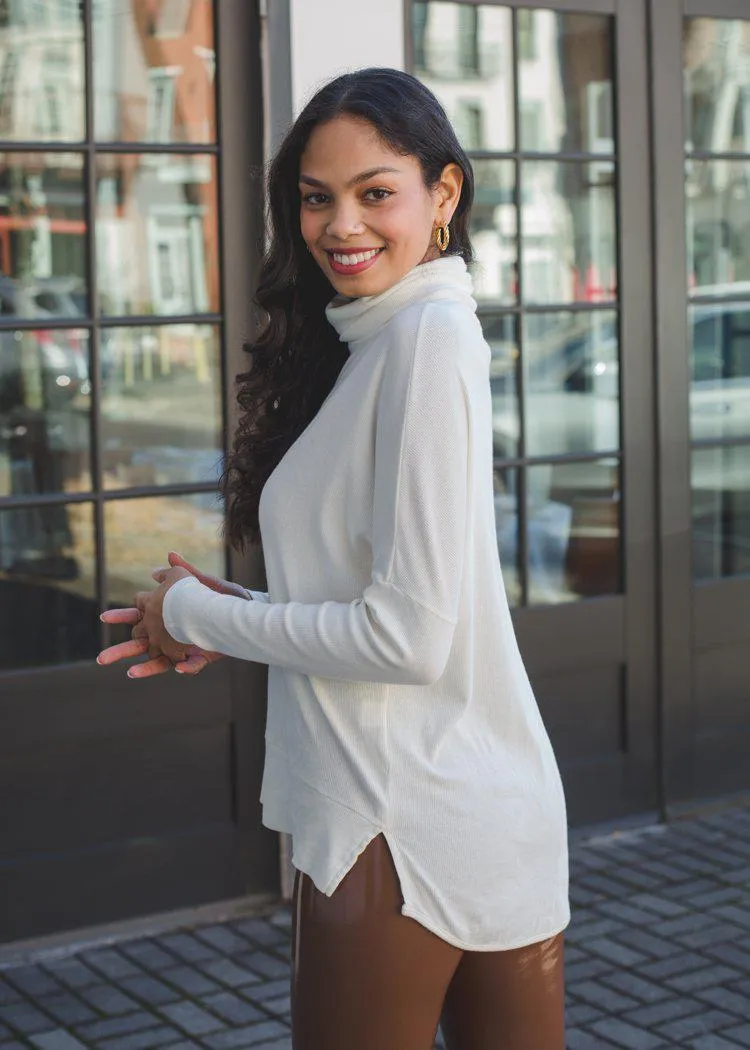 Bobi Split Hem Turtleneck - White-***FINAL SALE***