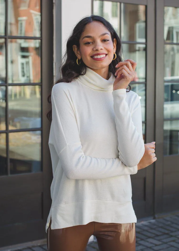 Bobi Split Hem Turtleneck - White-***FINAL SALE***