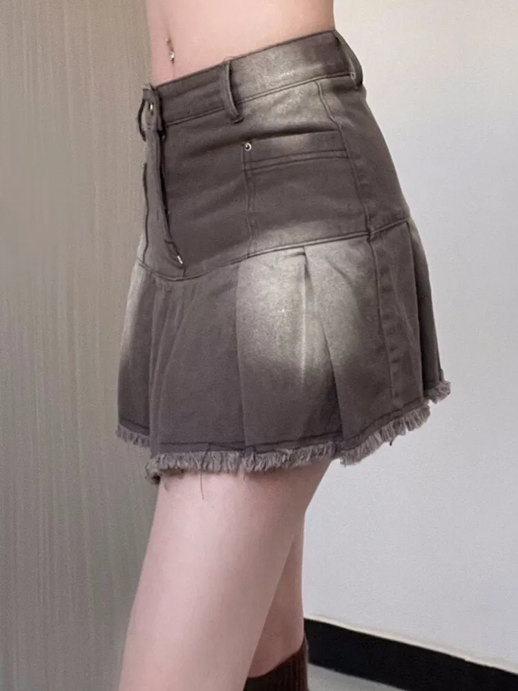 Brown High Waist Mini Pleated Skirt