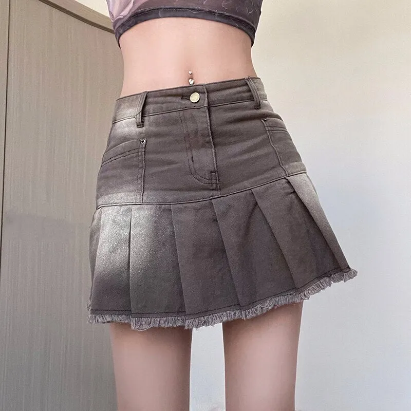 Brown High Waist Mini Pleated Skirt