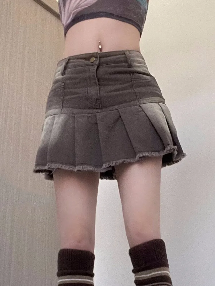 Brown High Waist Mini Pleated Skirt
