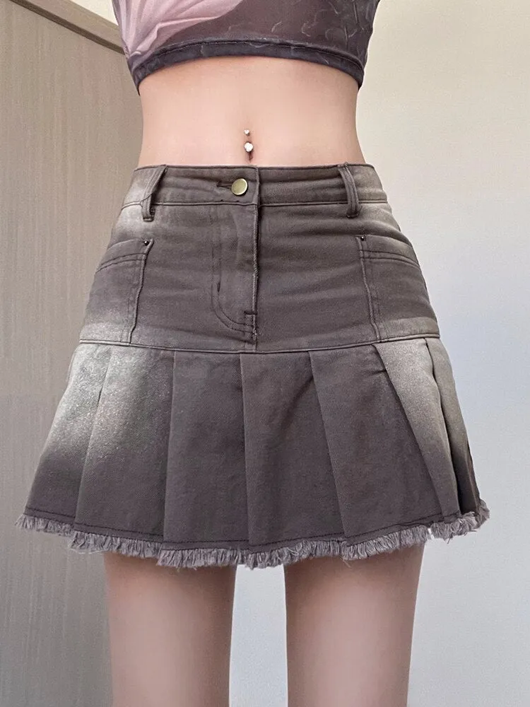 Brown High Waist Mini Pleated Skirt