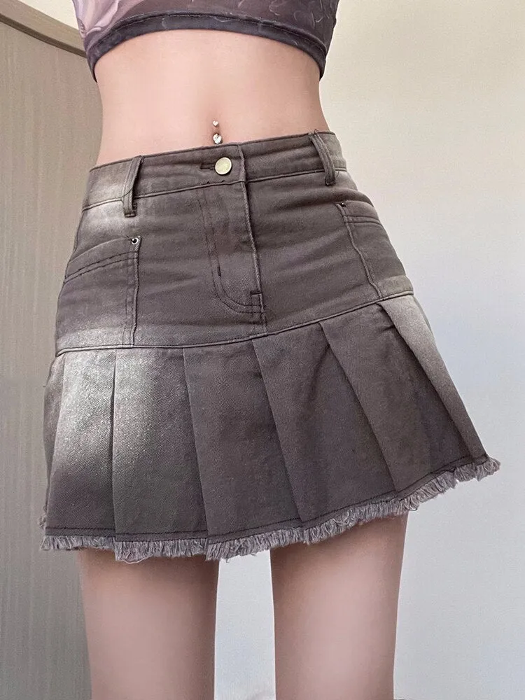 Brown High Waist Mini Pleated Skirt