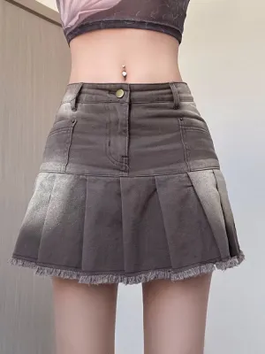 Brown High Waist Mini Pleated Skirt
