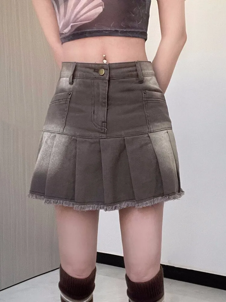Brown High Waist Mini Pleated Skirt