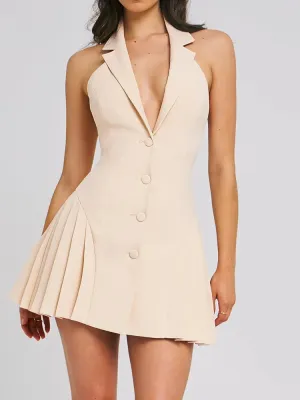Collar Buttoned Backless Charming Suit Mini Dress