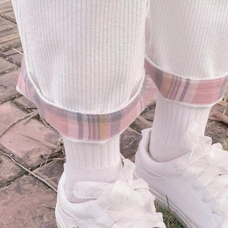 Corduroy Pants With Plaid Heart Patch