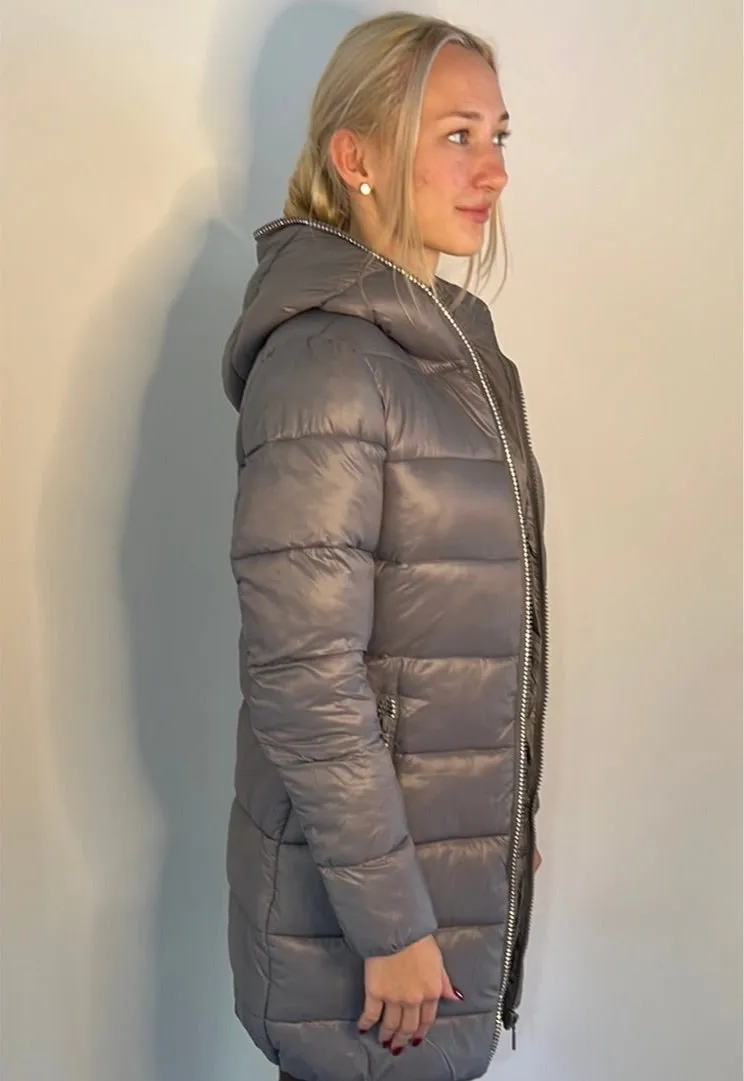 CRYTAL ZIPPERS LONG PUFFER COAT