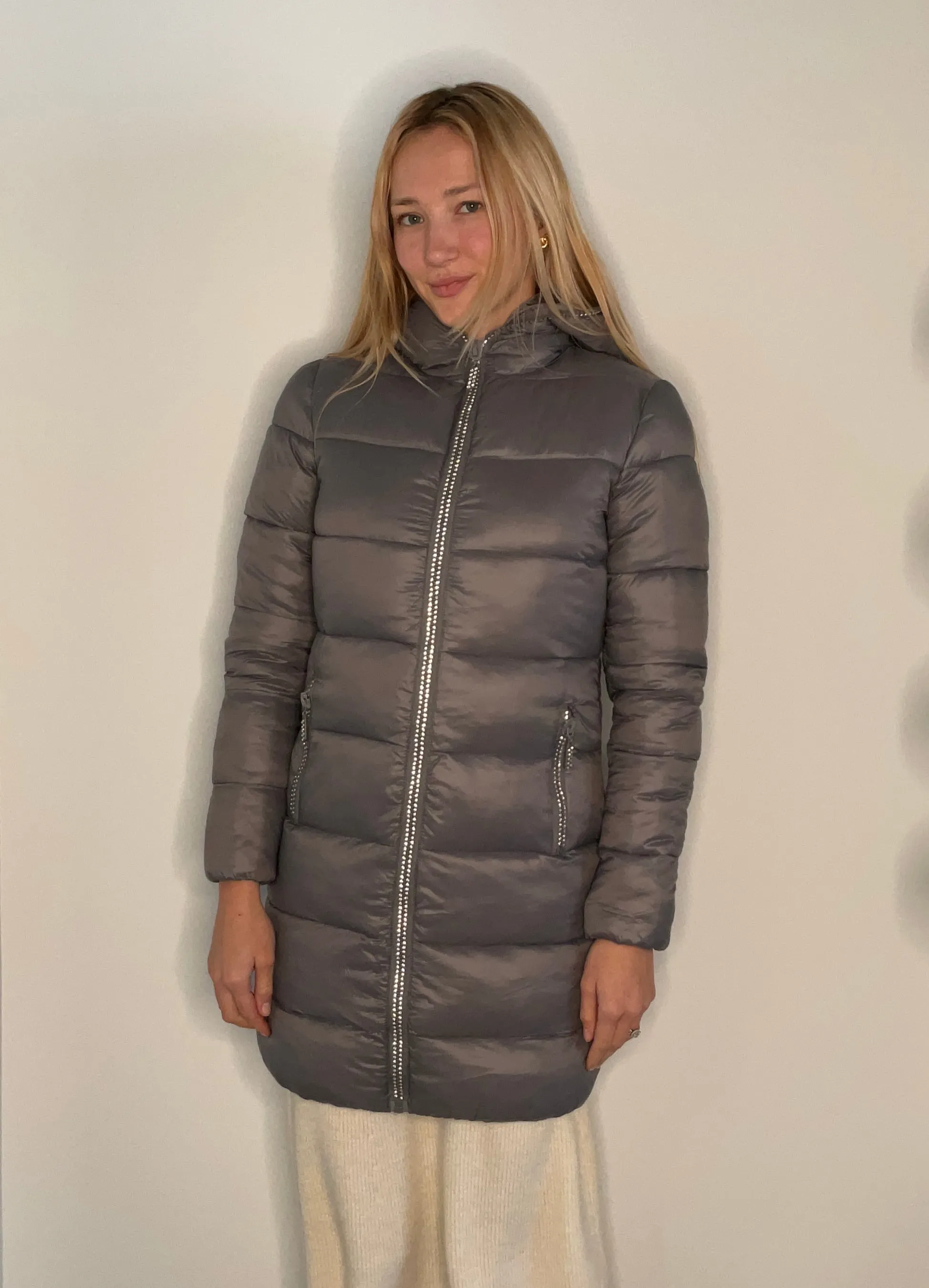 CRYTAL ZIPPERS LONG PUFFER COAT