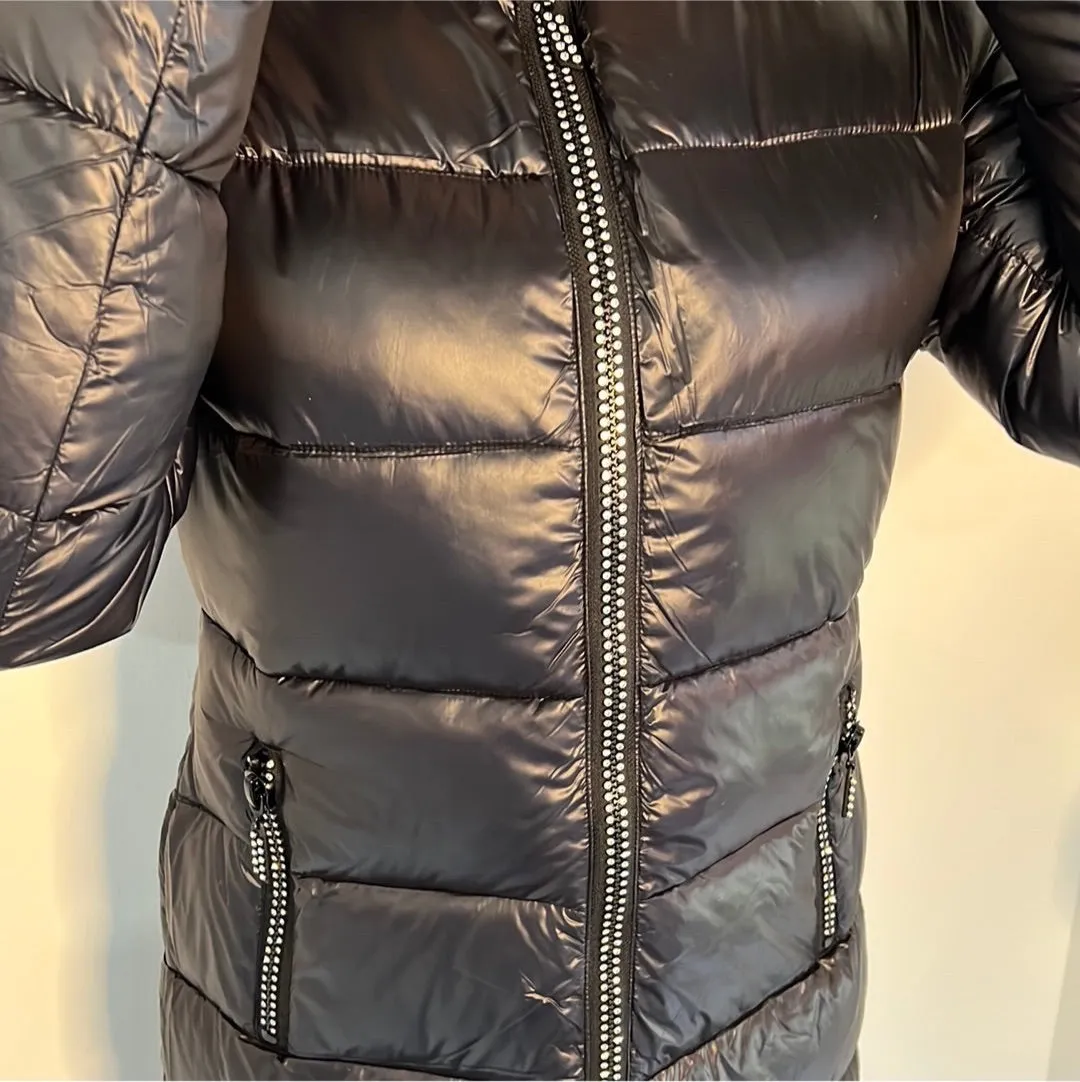 CRYTAL ZIPPERS LONG PUFFER COAT