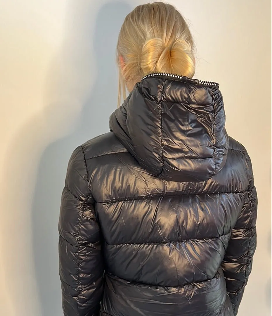 CRYTAL ZIPPERS LONG PUFFER COAT