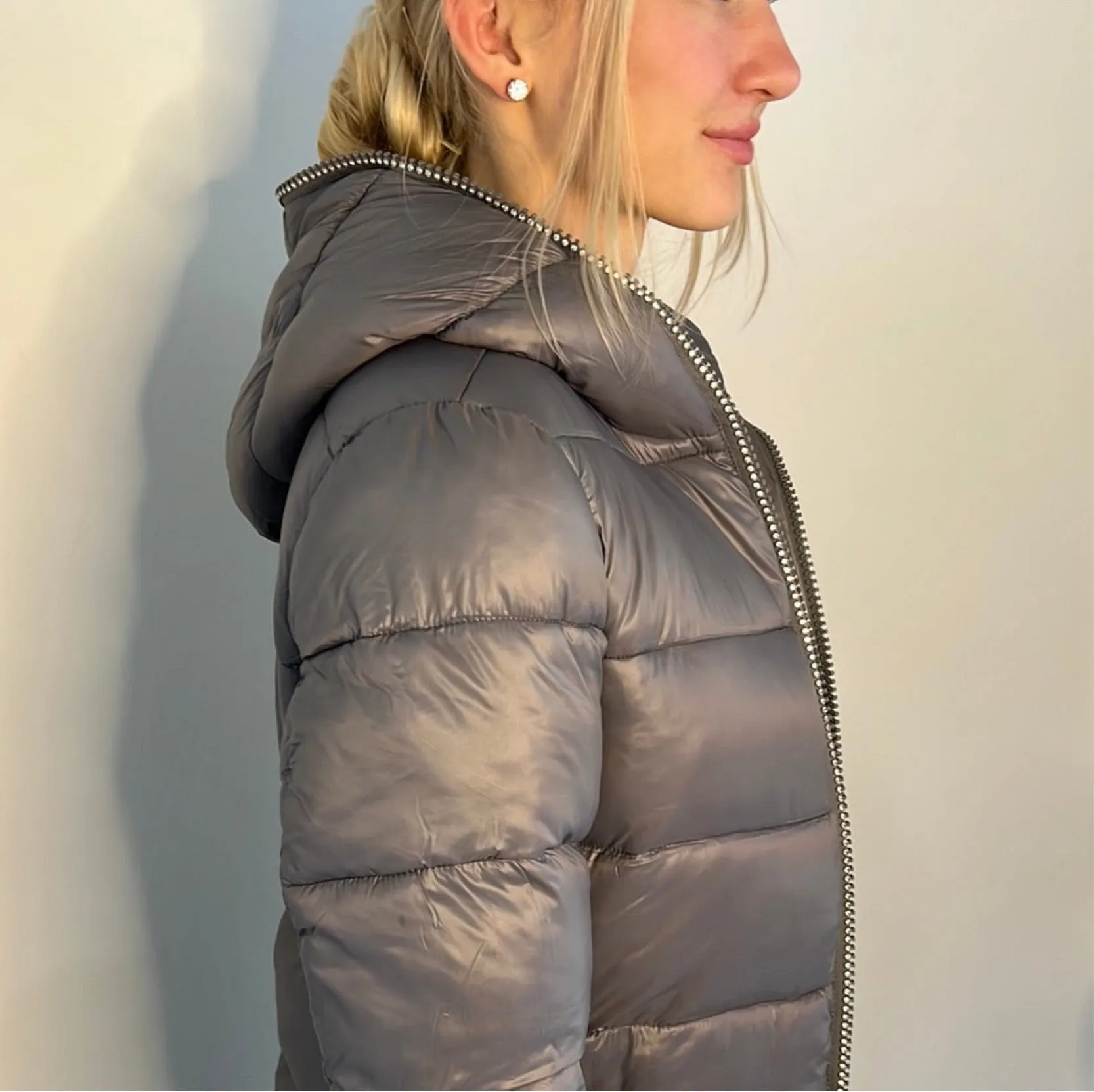 CRYTAL ZIPPERS LONG PUFFER COAT