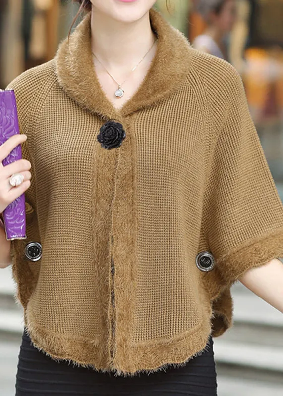 Elegant Camel Peter Pan Collar Knit Cardigan Fall
