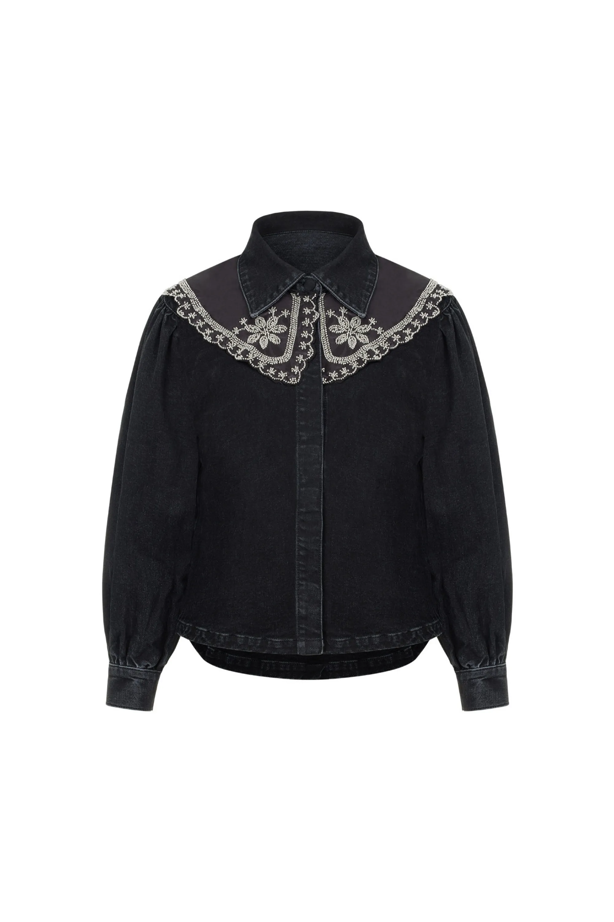 Embroidered Collared Denim Shirt (Final Sale)