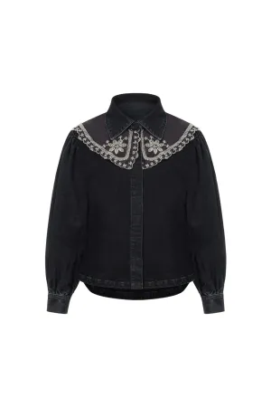 Embroidered Collared Denim Shirt (Final Sale)