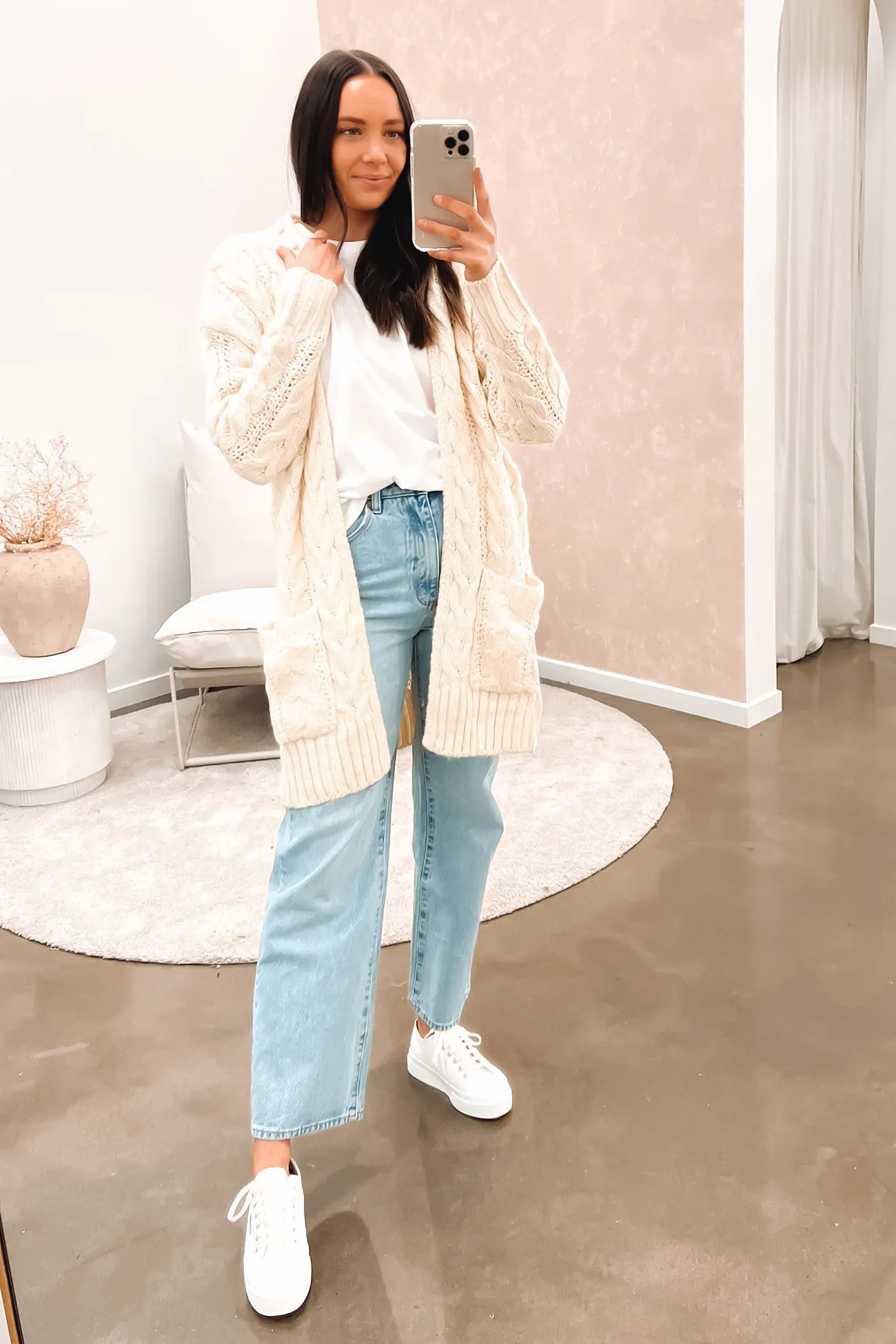 Erin Cable Knit Cardi Cream