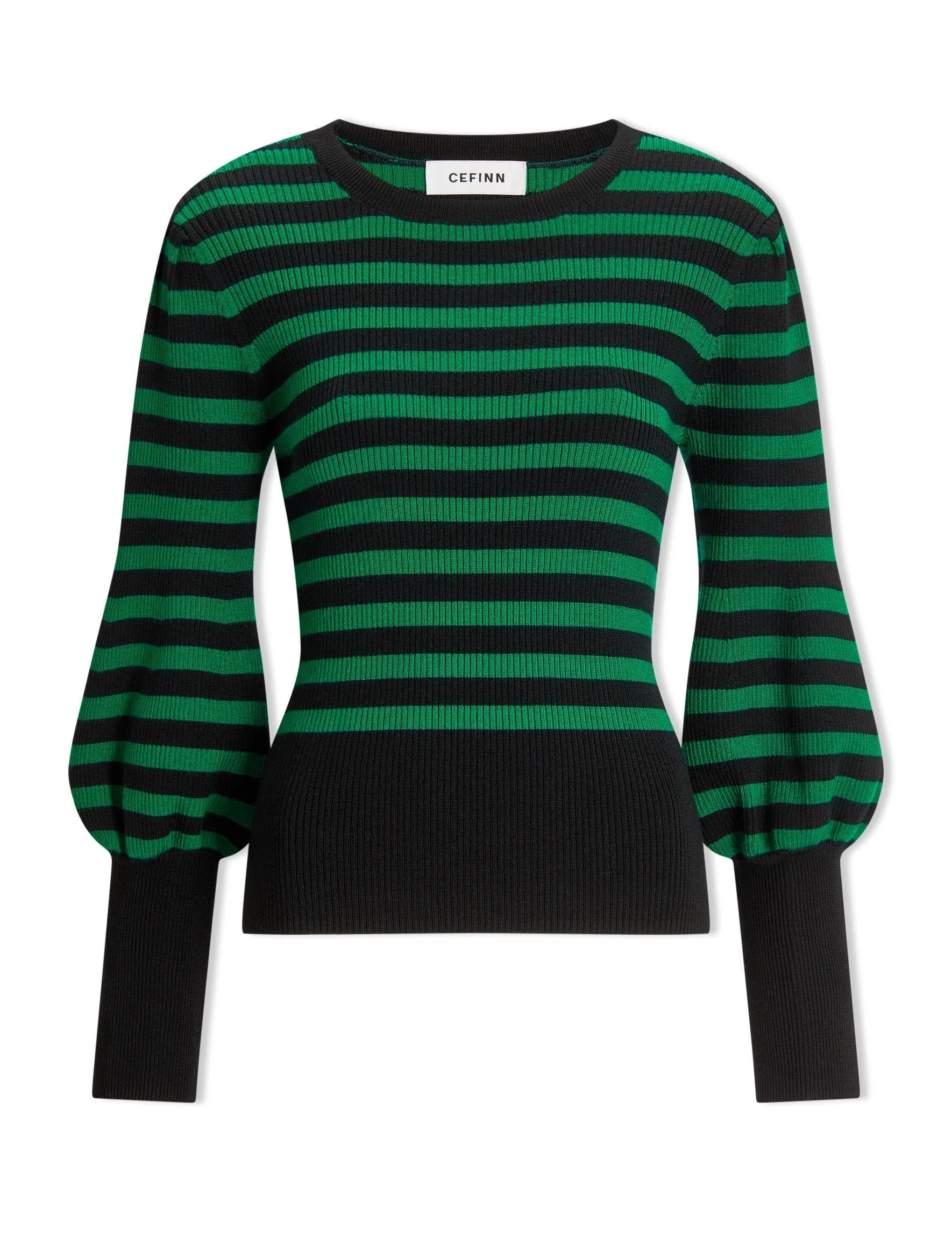 Eva Wool Crew Neck Jumper - Black Emerald Green Stripe