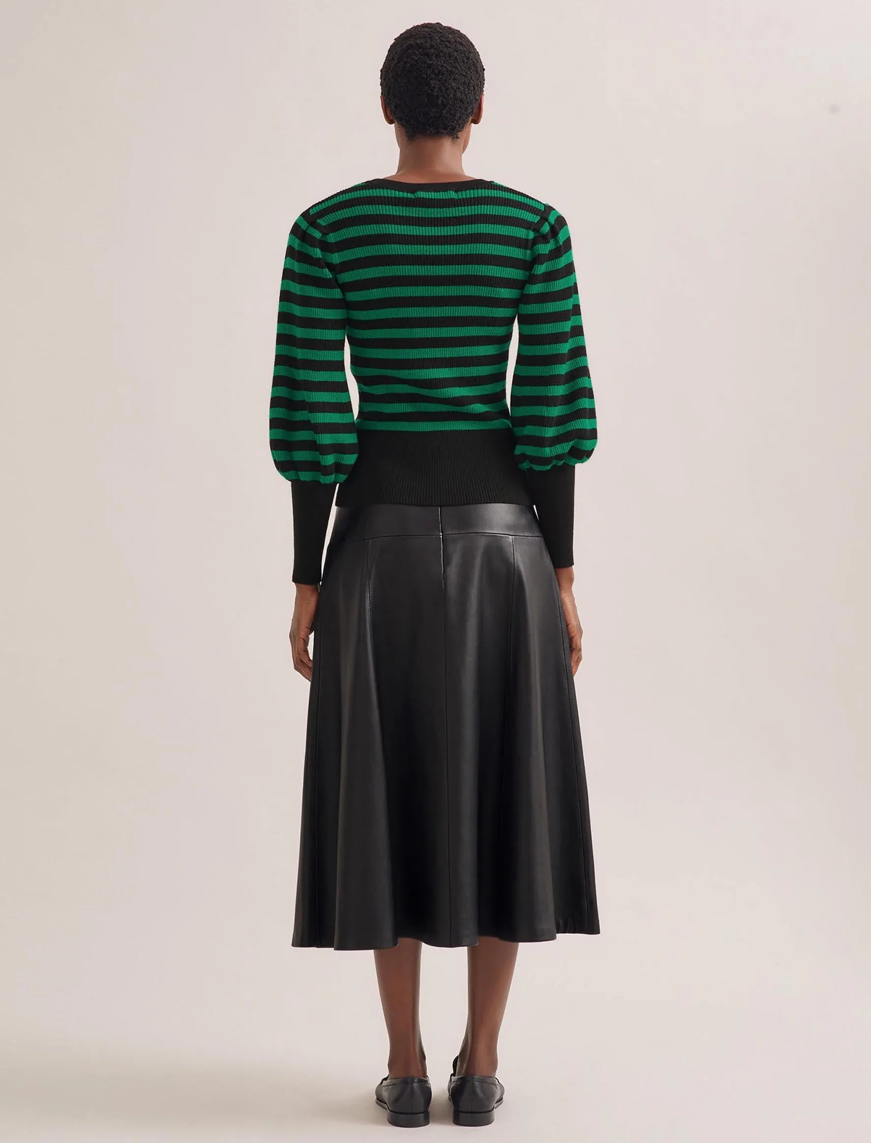 Eva Wool Crew Neck Jumper - Black Emerald Green Stripe