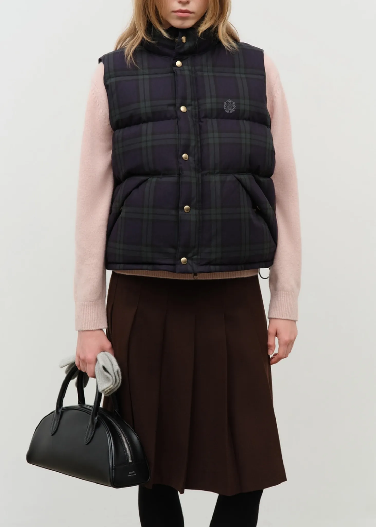 Flannel Pleats Midi Skirt