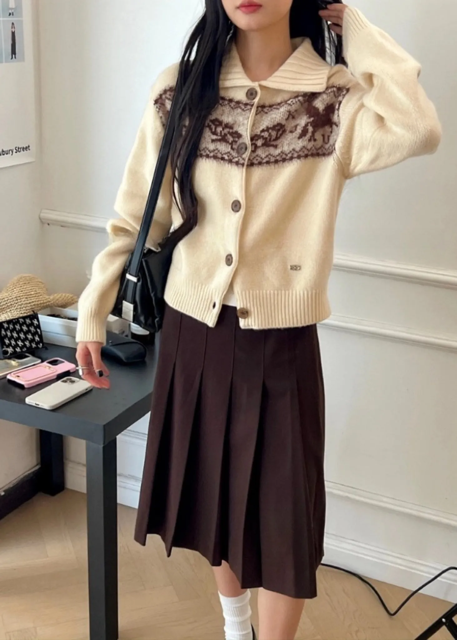 Flannel Pleats Midi Skirt