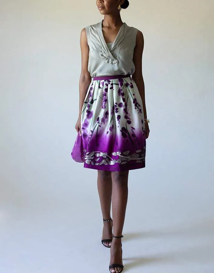 Floral Dip Dye Embroidered Skirt