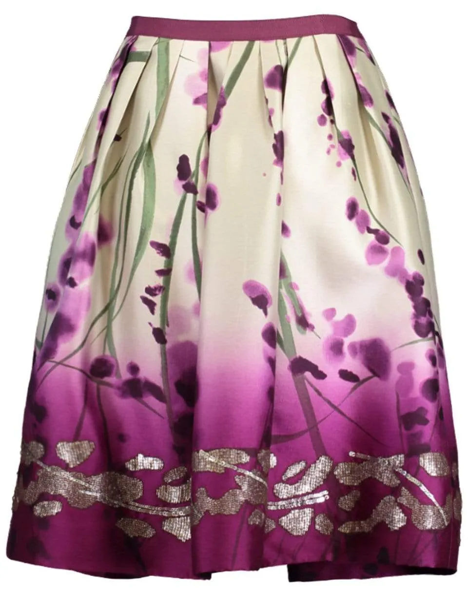 Floral Dip Dye Embroidered Skirt