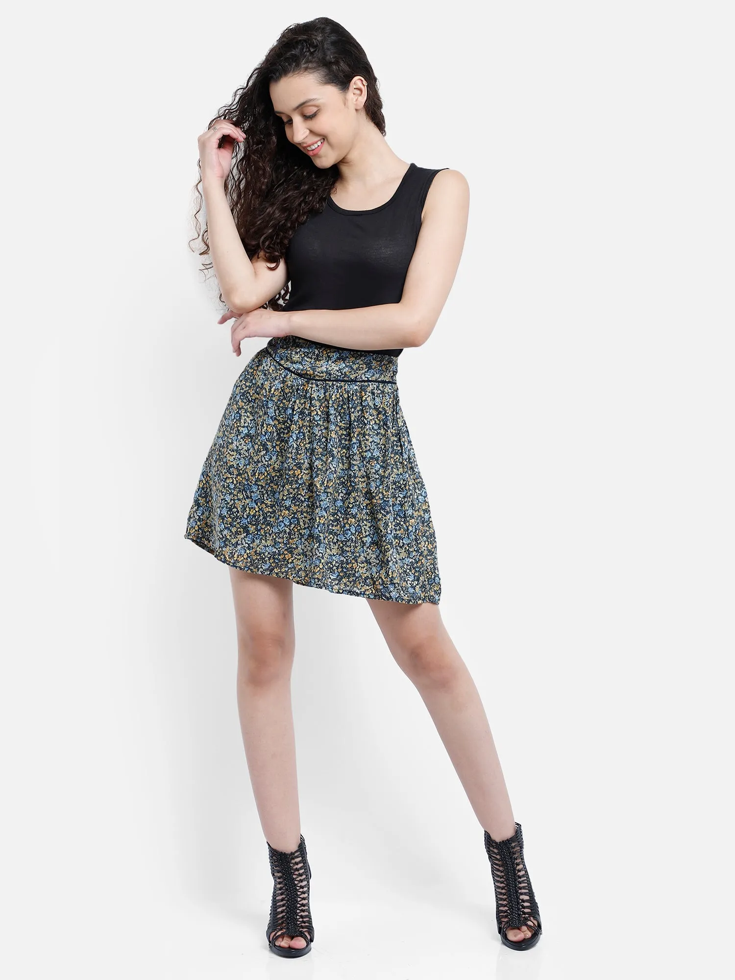 Floral print a-line mini skirt