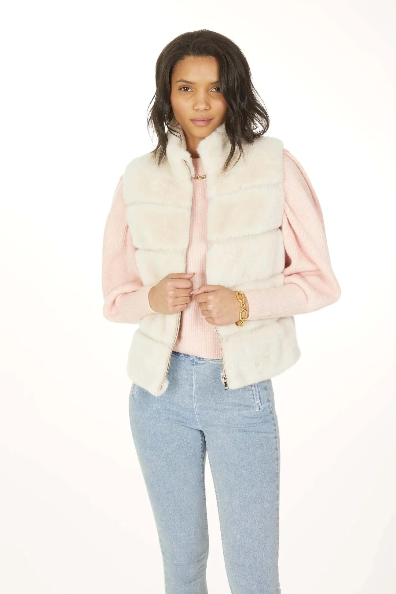 Generation Love Roxanne Faux Fur Vest- Stone