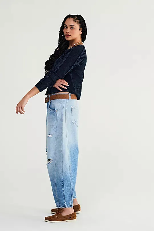 Good Luck Mid-Rise Barrel Jeans | Barnyard Blue