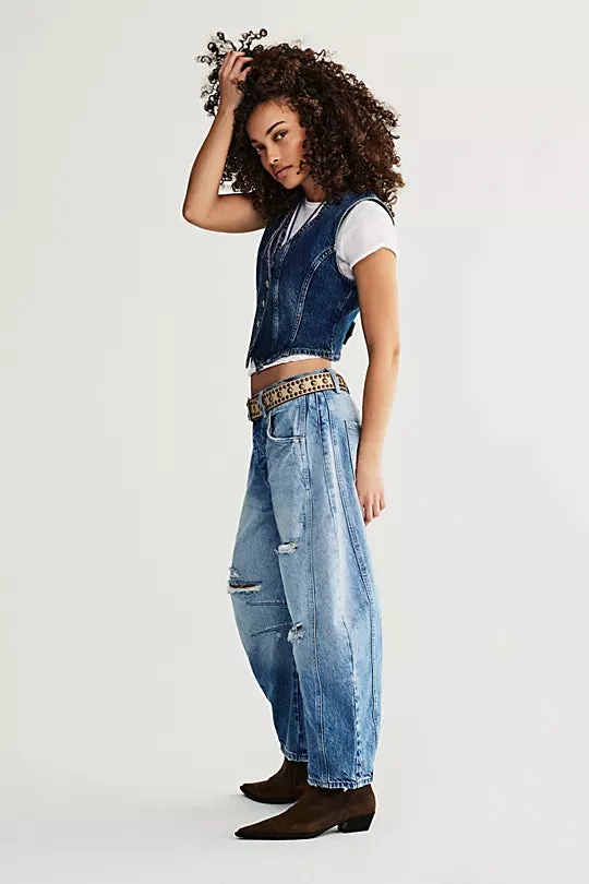 Good Luck Mid-Rise Barrel Jeans | Barnyard Blue