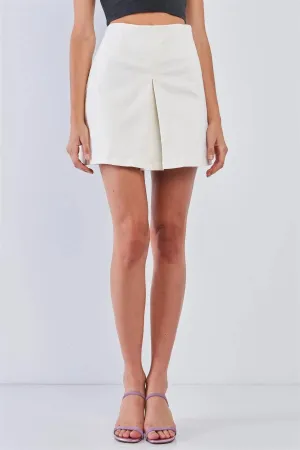Ivory Minimalistic High Waist Pleated Front Mini Skirt /1-2-2-1