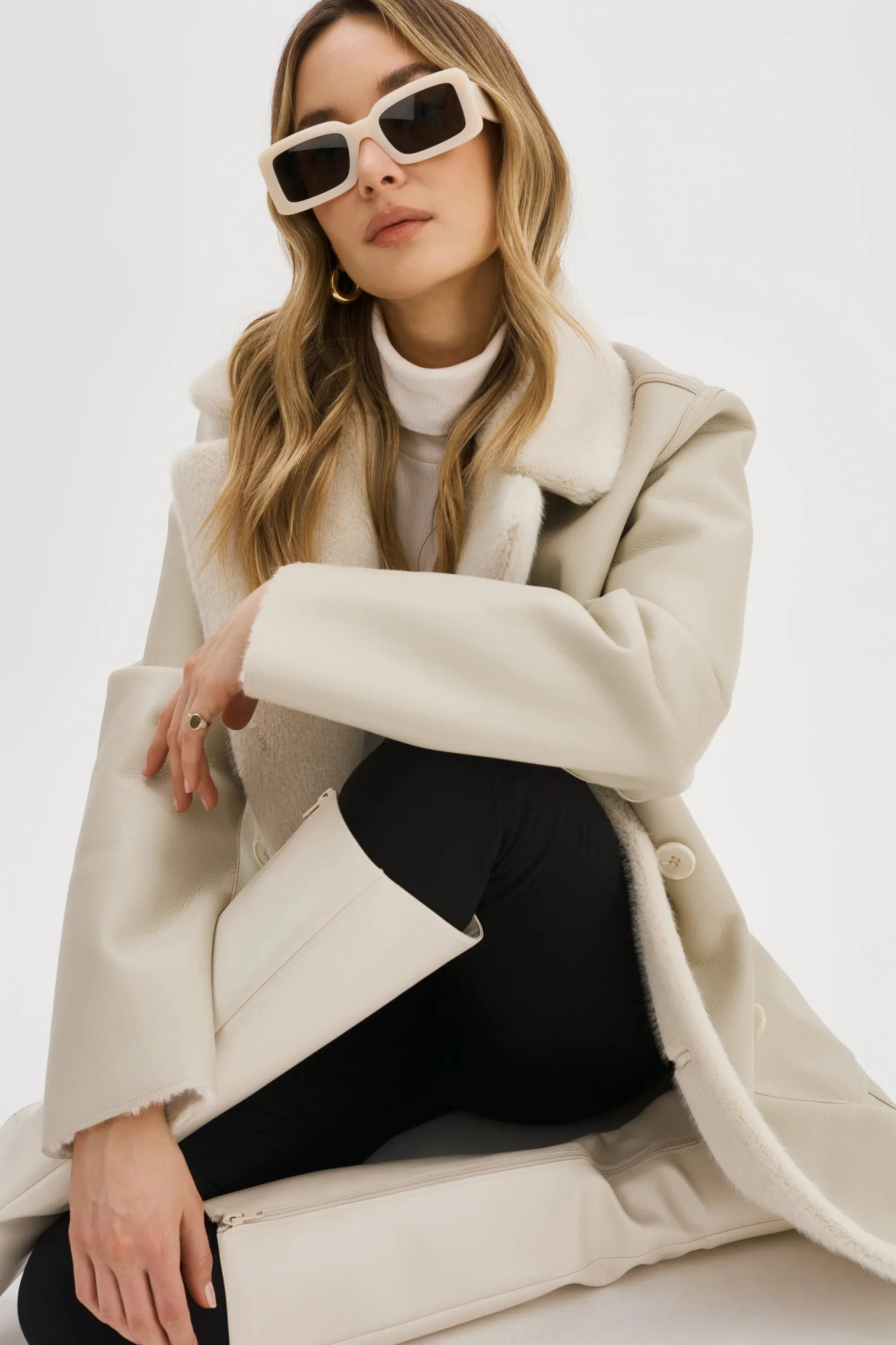 Lamarque Camille Faux Shearling Reversible Jacket- Ivory