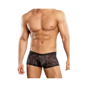 Male Power Stretch Lace Mini Shorts Black Large